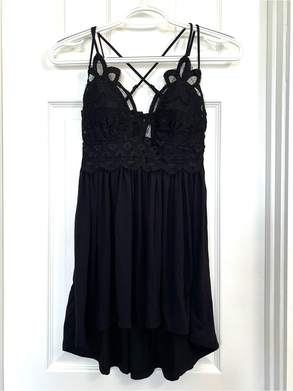 Black Lace Trim Tank Slip Women Small Goth Y2K Festival Baby Doll Coquette